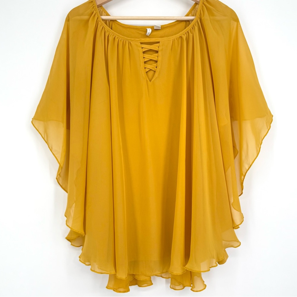Cato Mustard Yellow Chiffon Sheer Blouse Poncho Top‎ 14/16W
